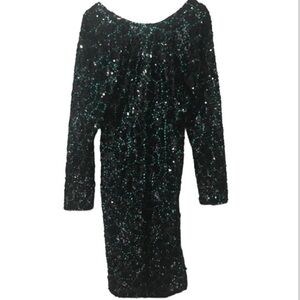 Green & Black Sequined Dress Vintage Size 8